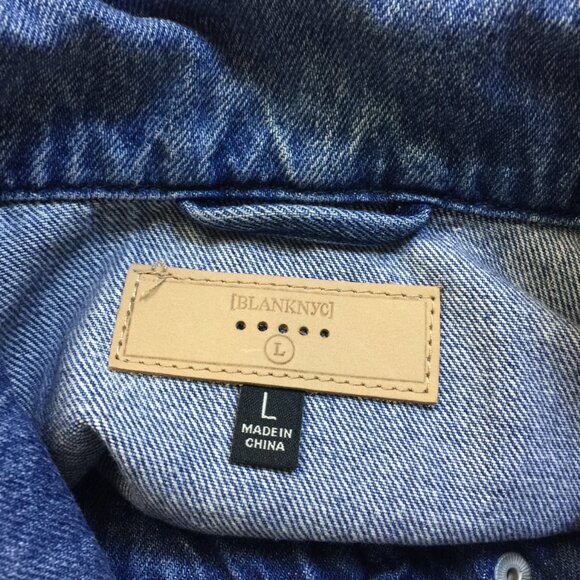 Blank NYC Denim Moto Jacket Mens Sz L Blue Jean Zip Up Vintage 80s Elastic Waist - Picture 3 of 13